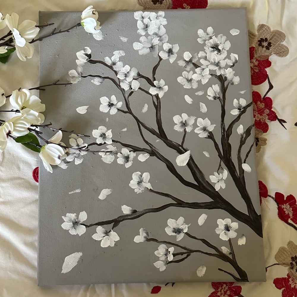 White Cherry Blossom Canvas Painting